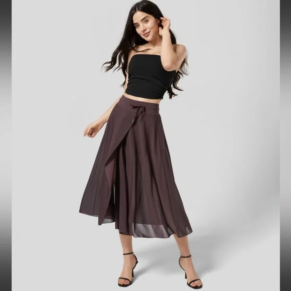 Halara High Waisted Drawstring Contrast Mesh 2in1 Side Pocket Flare Casual Skirt